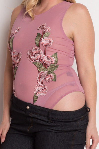 Floral Embroidery Mesh Bodysuit