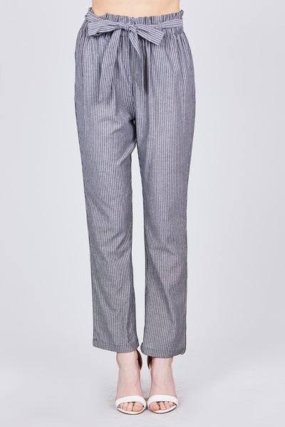 Paper Bag W/bow Tie Yarn Dye Stripe Long Pants