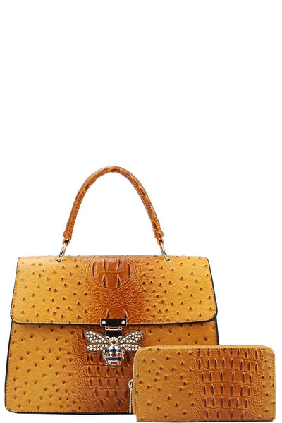 Stylish Insect Buckle Satchel With Matching Wallet