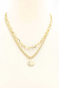 2 Layered Metal Chain Round Pendant Necklace