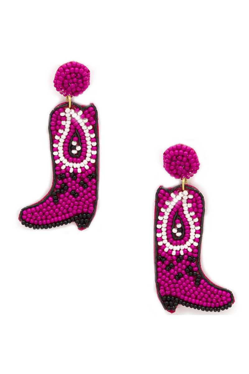 Seed Bead Western Style Boots Dangle Earring
